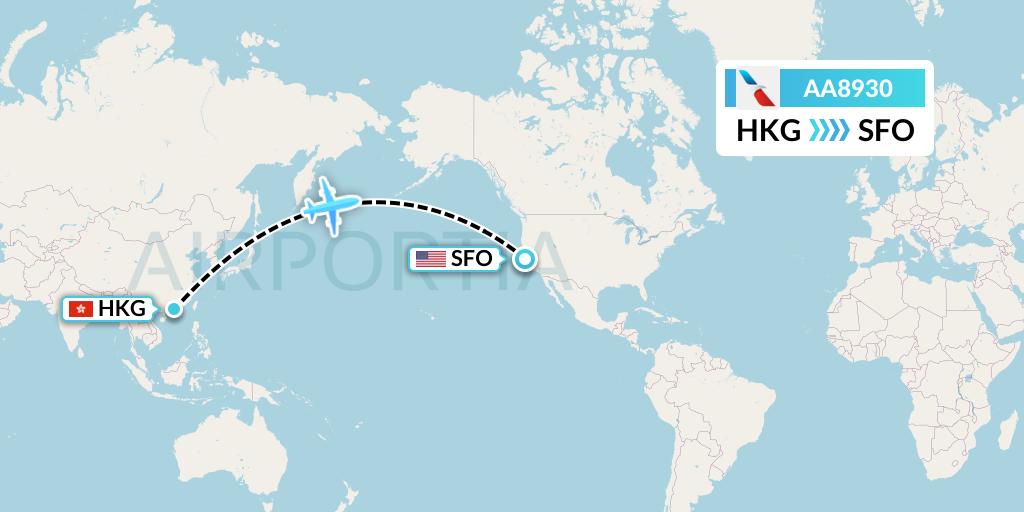 AA8930 American Airlines Flight Map: Hong Kong to San Francisco