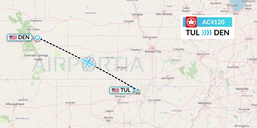 AC4120 Air Canada Flight Map: Tulsa to Denver