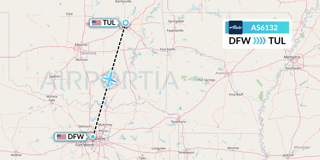 AS6132 Alaska Airlines Flight Map: Dallas to Tulsa