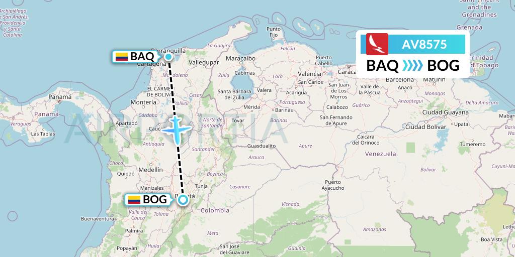 AV8575 Avianca Flight Map: Barranquilla to Bogota