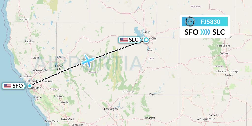 FJ5830 Fiji Airways Flight Map: San Francisco to Salt Lake City