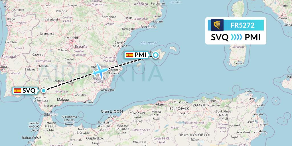 FR5272 Ryanair Flight Map: Seville to Palma de Mallorca