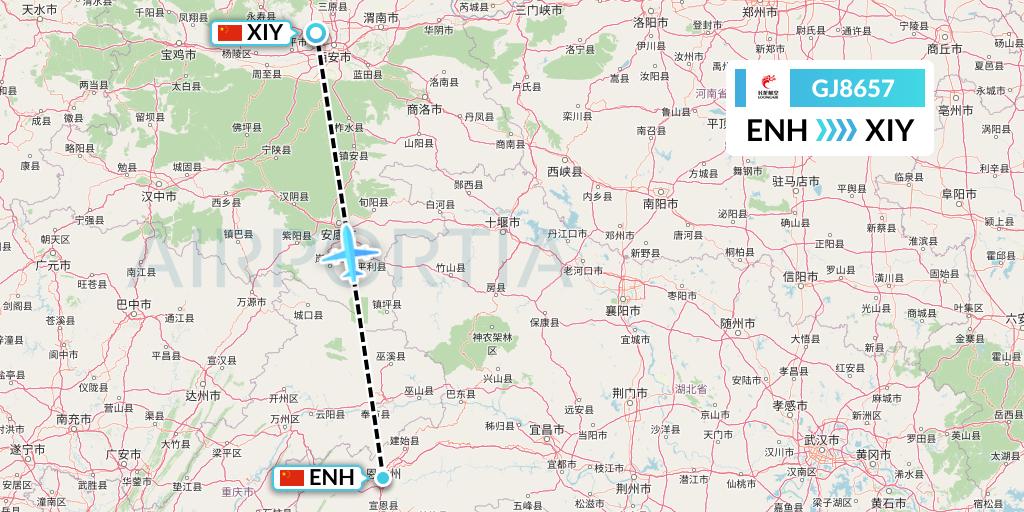 GJ8657 Loong Airlines Flight Map: Enshi to Xi'an