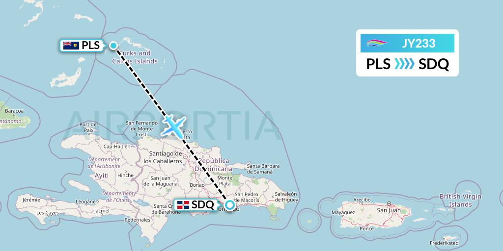 JY233 InterCaribbean Airways Flight Map: Providenciales to Santo Domingo