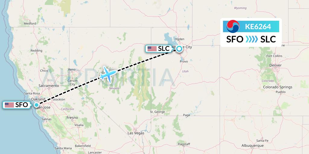 KE6264 Korean Air Flight Map: San Francisco to Salt Lake City