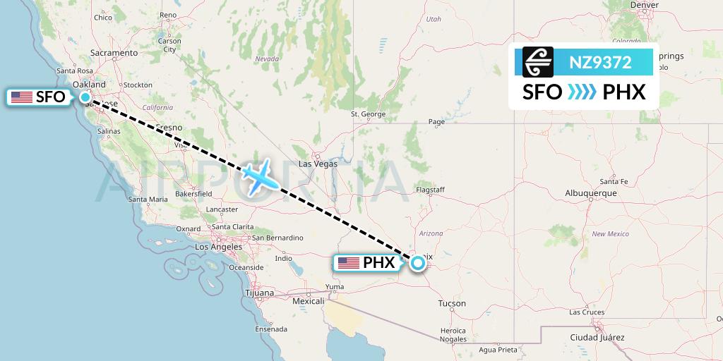 NZ9372 Air New Zealand Flight Map: San Francisco to Phoenix