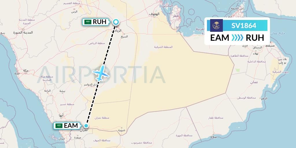 SV1864 Saudi Arabian Airlines Flight Map: Najran to Riyadh
