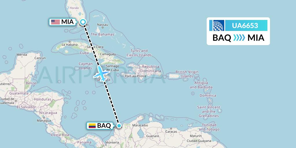 UA6653 United Airlines Flight Map: Barranquilla to Miami