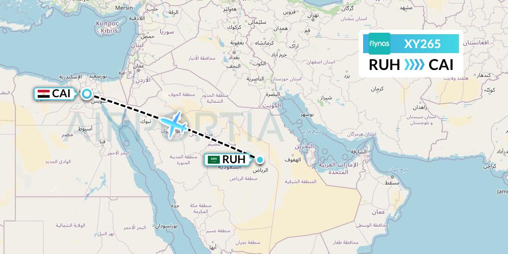 XY265 Flynas Flight Map: Riyadh to Cairo