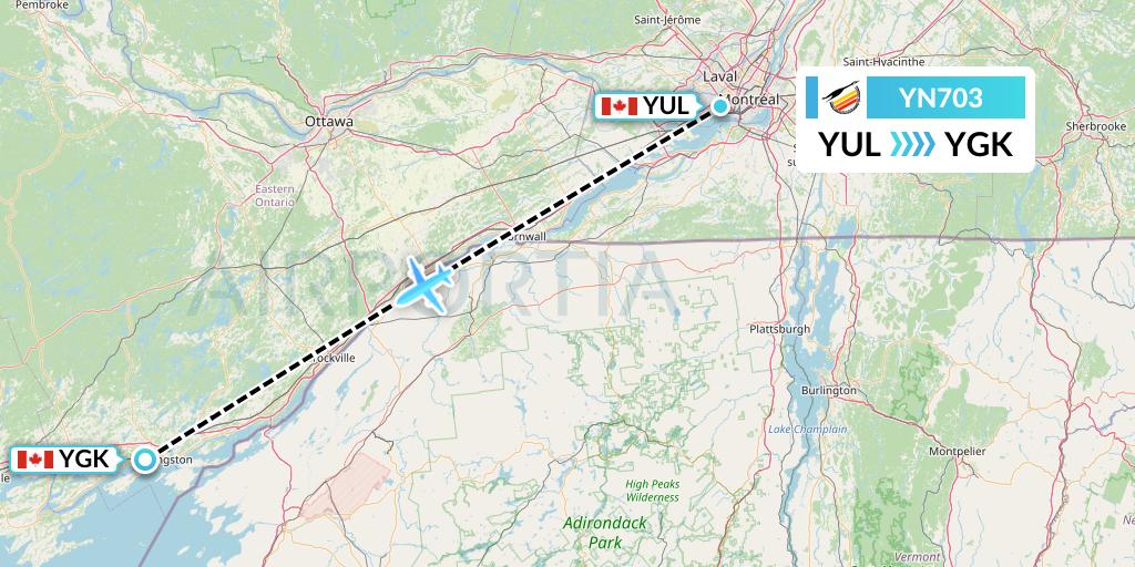 YN703 Air Creebec Flight Map: Montreal to Kingston