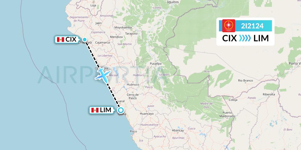 2I2124 Star Peru Flight Map: Chiclayo to Lima