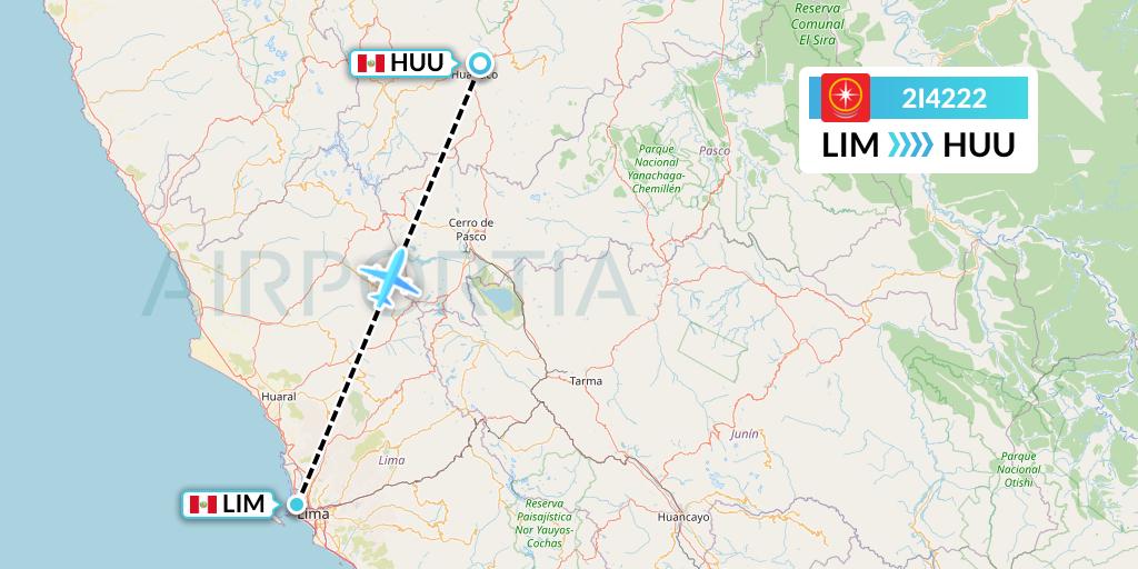 2I4222 Star Peru Flight Map: Lima to Huanuco