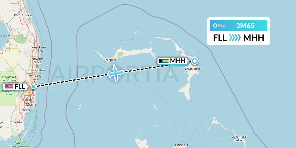 3M65 Silver Airways Flight Map: Fort Lauderdale to Marsh Harbour