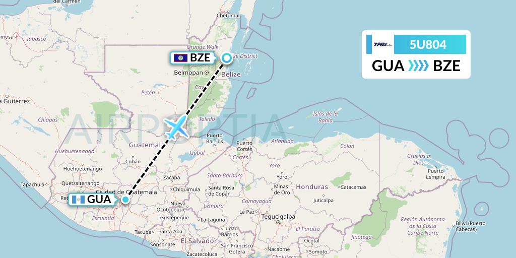 5U804 TAG Airlines Flight Map: Guatemala City to Belize City