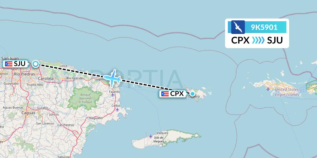 9K5901 Cape Air Flight Map: Isla De Culebra to San Juan