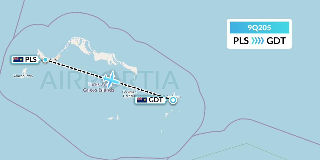9Q205 Caicos Express Airways Flight Map: Providenciales to Cockburn Town
