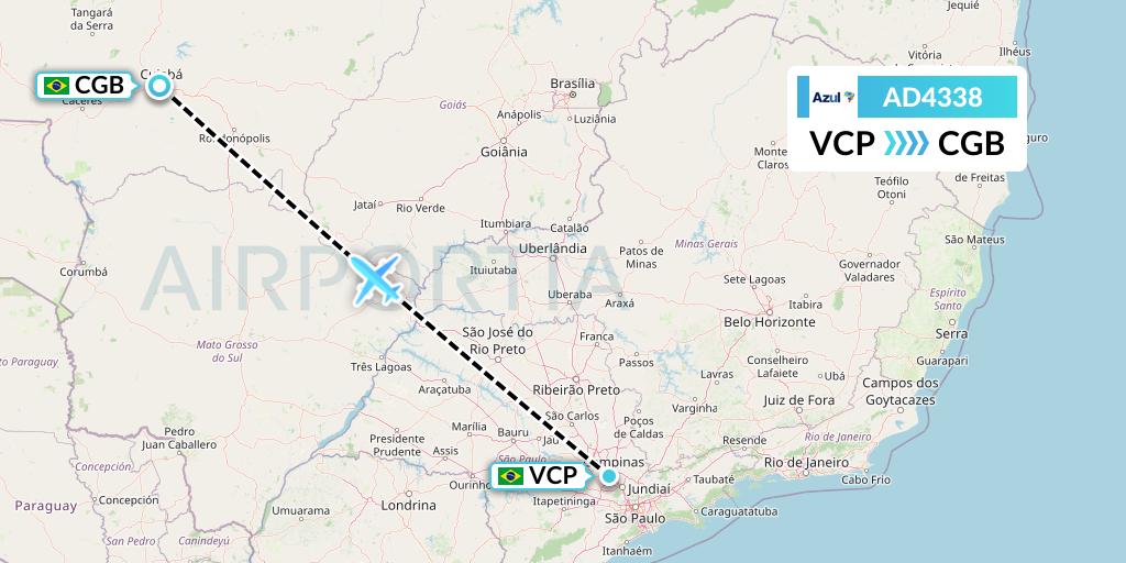 AD4338 Azul Brazilian Airlines Flight Map: Campinas to Cuiaba