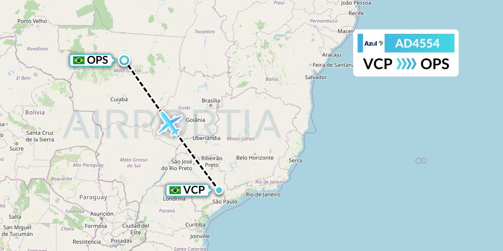 AD4554 Azul Brazilian Airlines Flight Map: Campinas to Sinop