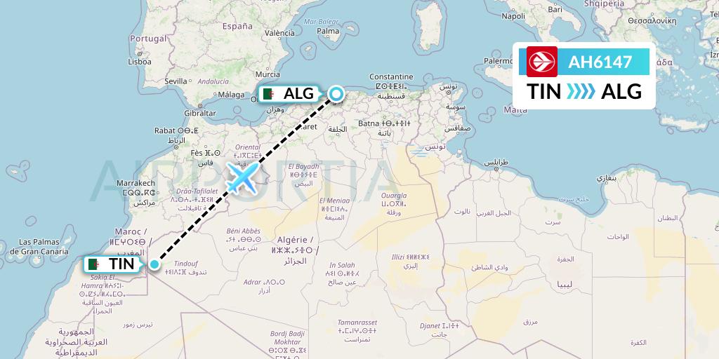 AH6147 Air Algerie Flight Map: Tindouf to Algiers