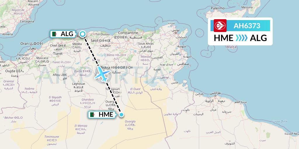 AH6373 Air Algerie Flight Map: Hassi Messaoud to Algiers