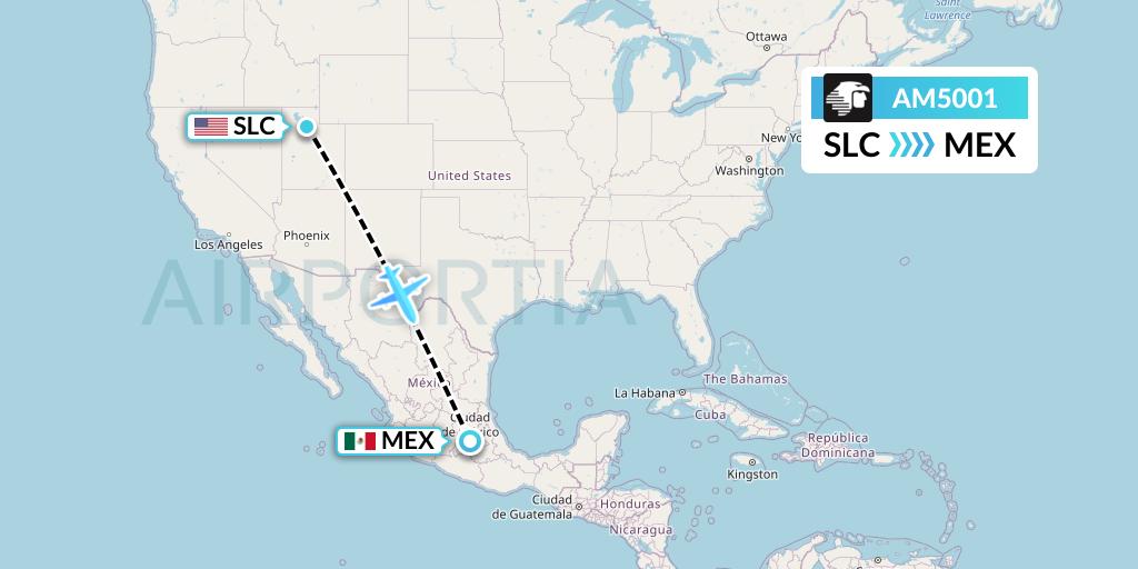 AM5001 Aeromexico Flight Map: Salt Lake City to Mexico City