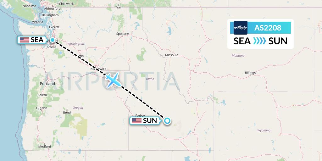 AS2208 Alaska Airlines Flight Map: Seattle to Hailey