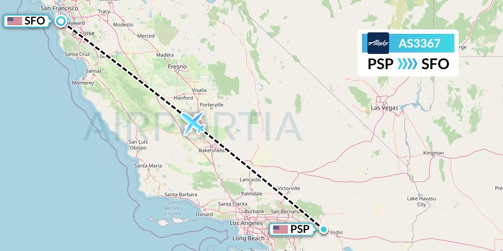 AS3367 Alaska Airlines Flight Map: Palm Springs to San Francisco
