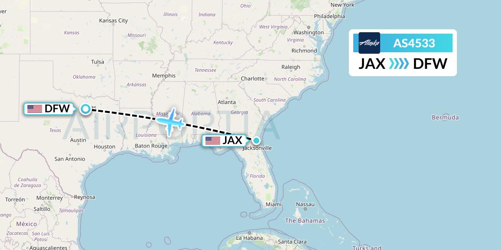 AS4533 Alaska Airlines Flight Map: Jacksonville to Dallas