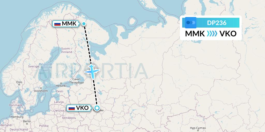 DP236 Pobeda Flight Map: Murmansk to Moscow