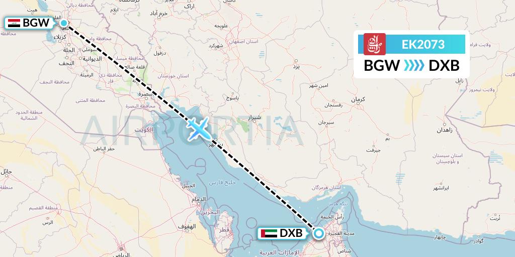 EK2073 Emirates Flight Map: Baghdad to Dubai