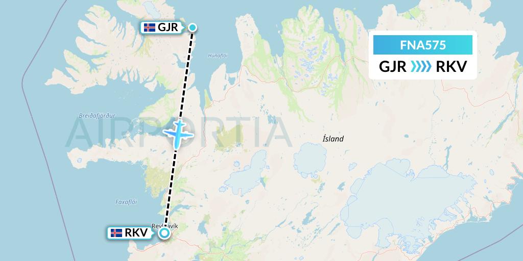 FNA575 Norlandair Flight Map: Gjogur to Reykjavik