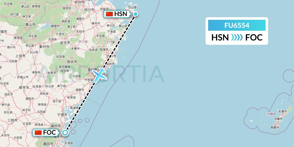 FU6554 Fuzhou Airlines Flight Map: Zhoushan to Fuzhou