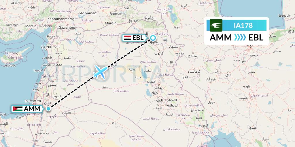 IA178 Iraqi Airways Flight Map: Amman to Arbil