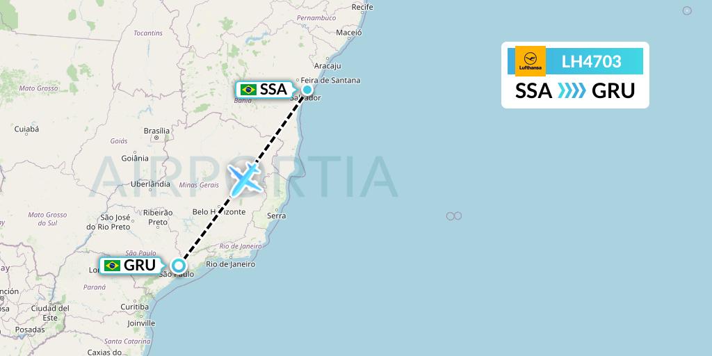 LH4703 Lufthansa Flight Map: Salvador to Sao Paulo