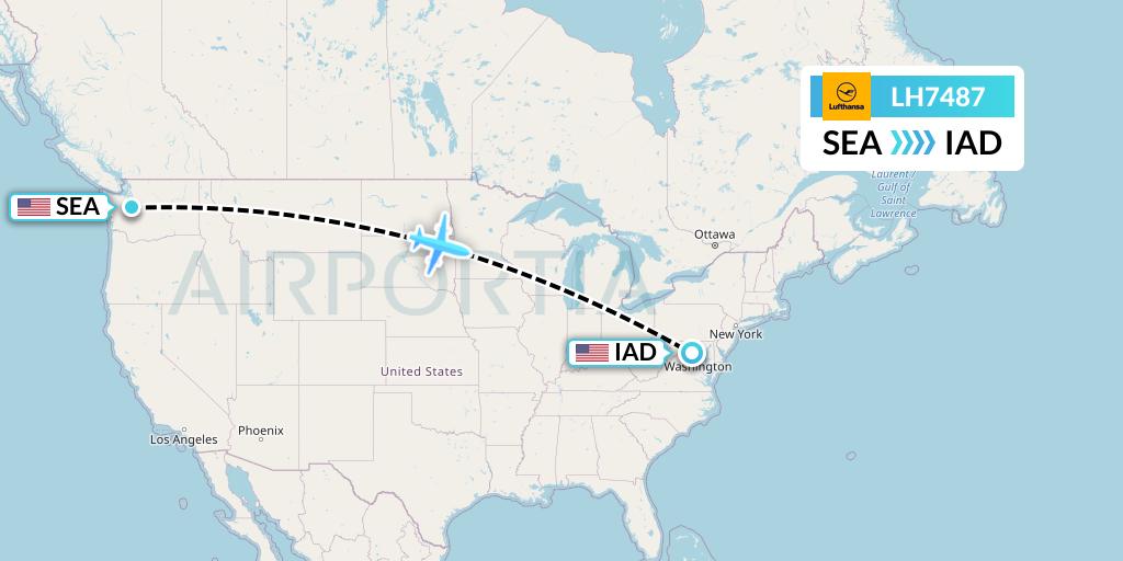LH7487 Lufthansa Flight Map: Seattle to Washington