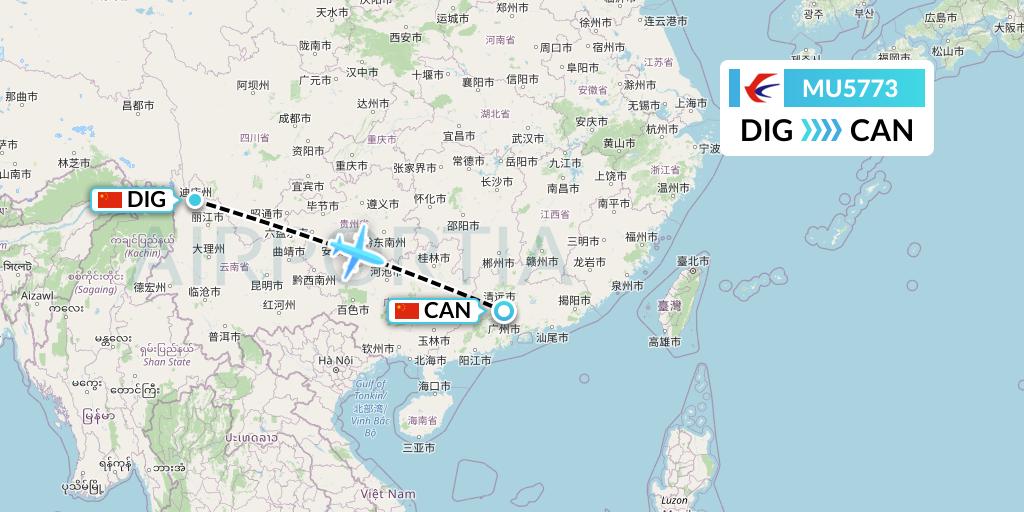 MU5773 China Eastern Airlines Flight Map: Shangri-La to Guangzhou