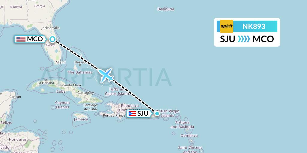 NK893 Spirit Airlines Flight Map: San Juan to Orlando