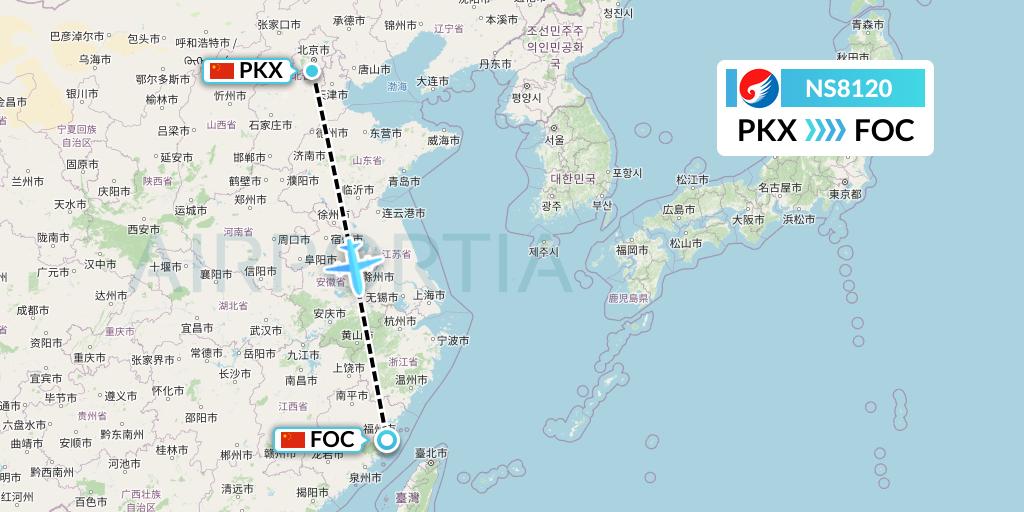 NS8120 Hebei Airlines Flight Map: Beijing to Fuzhou