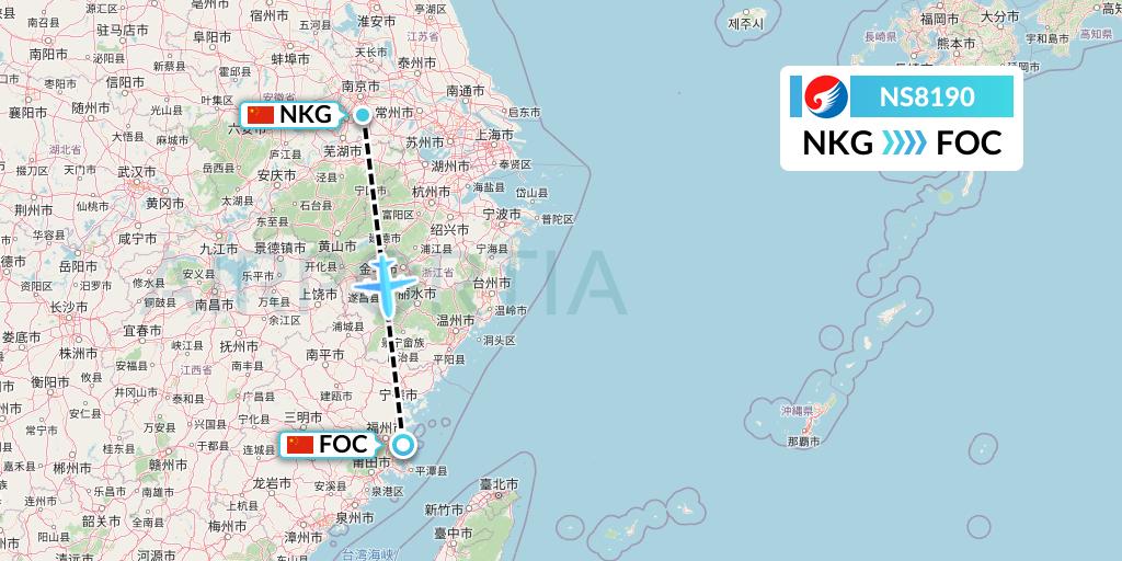 NS8190 Hebei Airlines Flight Map: Nanjing to Fuzhou