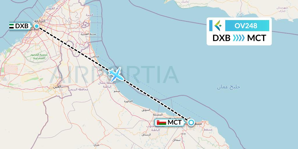 OV248 SalamAir Flight Map: Dubai to Muscat