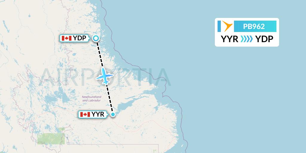 PB962 PAL Airlines Flight Map: Goose Bay to Nain