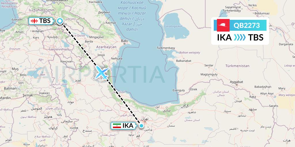 QB2273 Qeshm Airlines Flight Map: Tehran to Tbilisi
