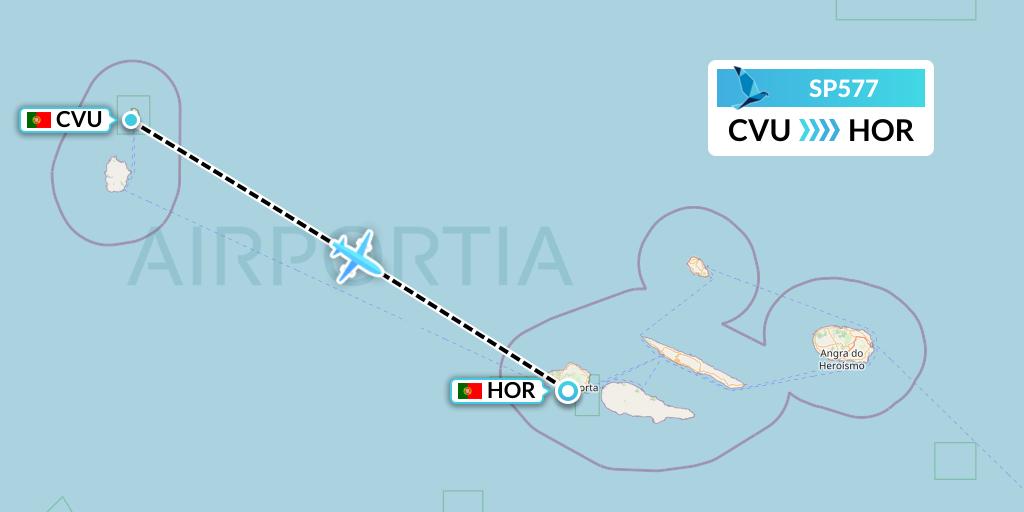 SP577 SATA Air Acores Flight Map: Corvo to Horta