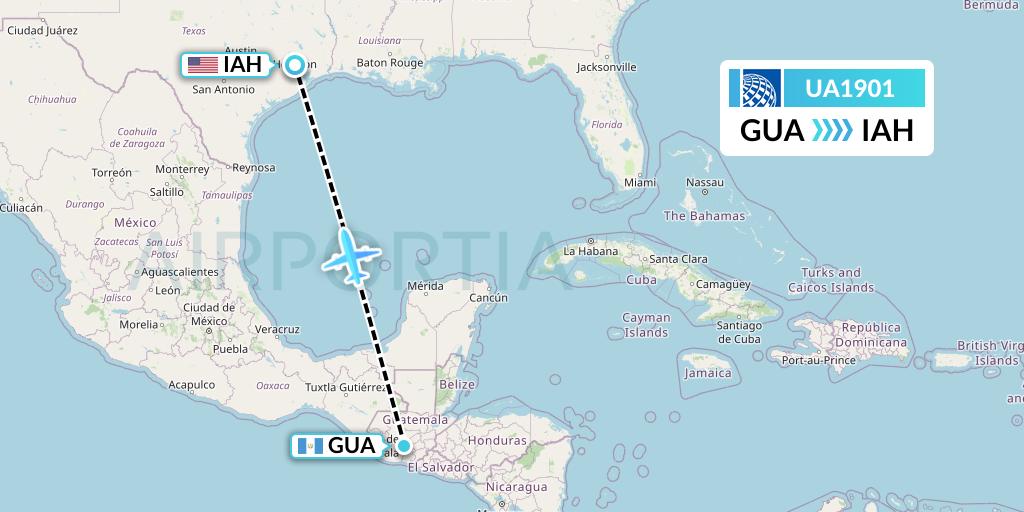 UA1901 United Airlines Flight Map: Guatemala City to Houston