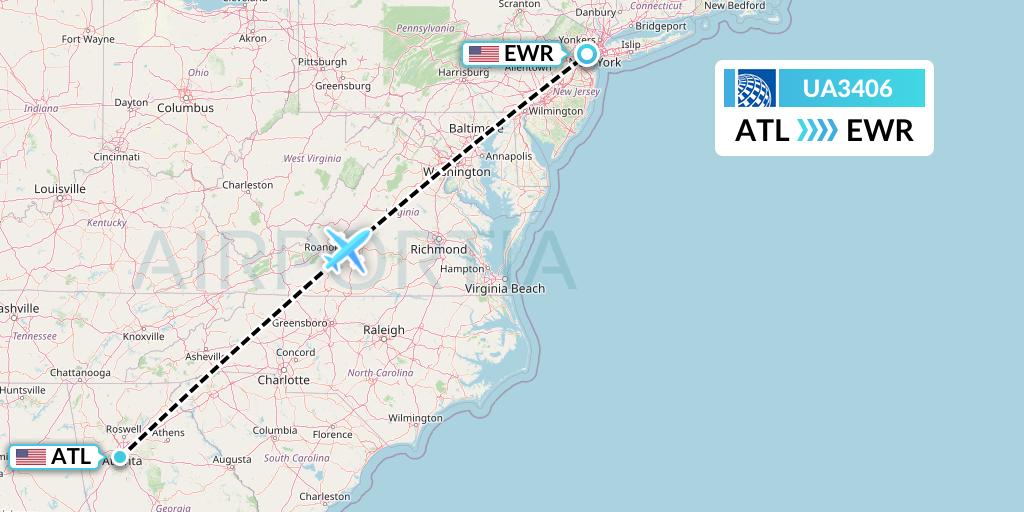 UA3406 United Airlines Flight Map: Atlanta to New York
