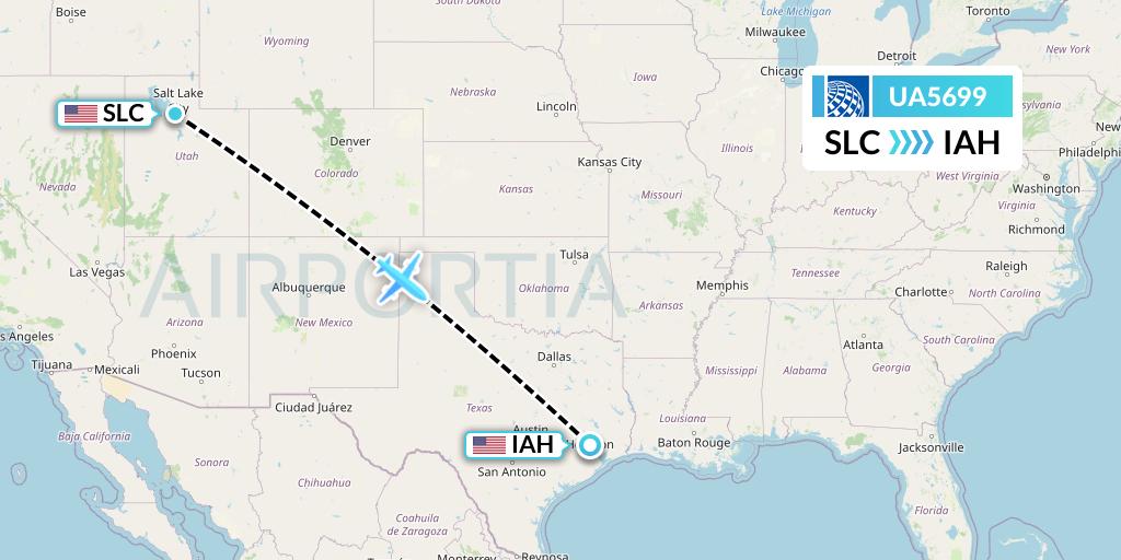 UA5699 United Airlines Flight Map: Salt Lake City to Houston