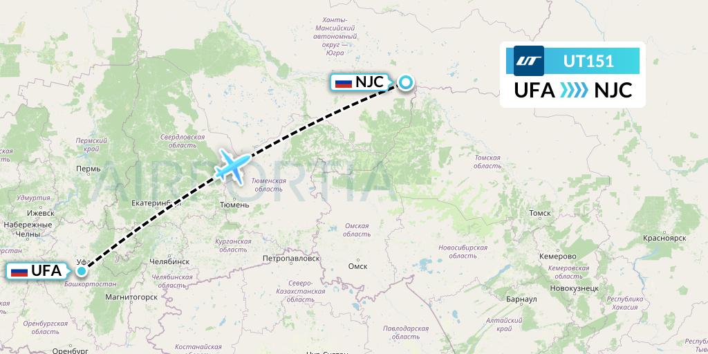 UT151 UTair Flight Map: Ufa to Nizhnevartovsk