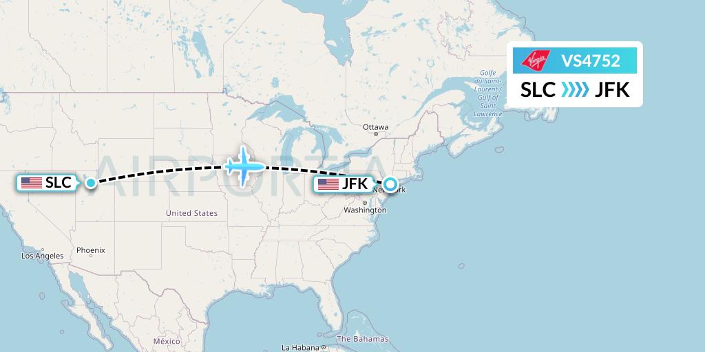 VS4752 Virgin Atlantic Airways Flight Map: Salt Lake City to New York