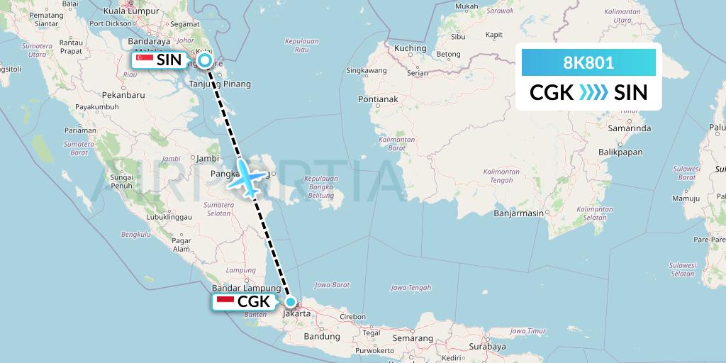 8K801 K-Mile Air Flight Map: Jakarta to Singapore