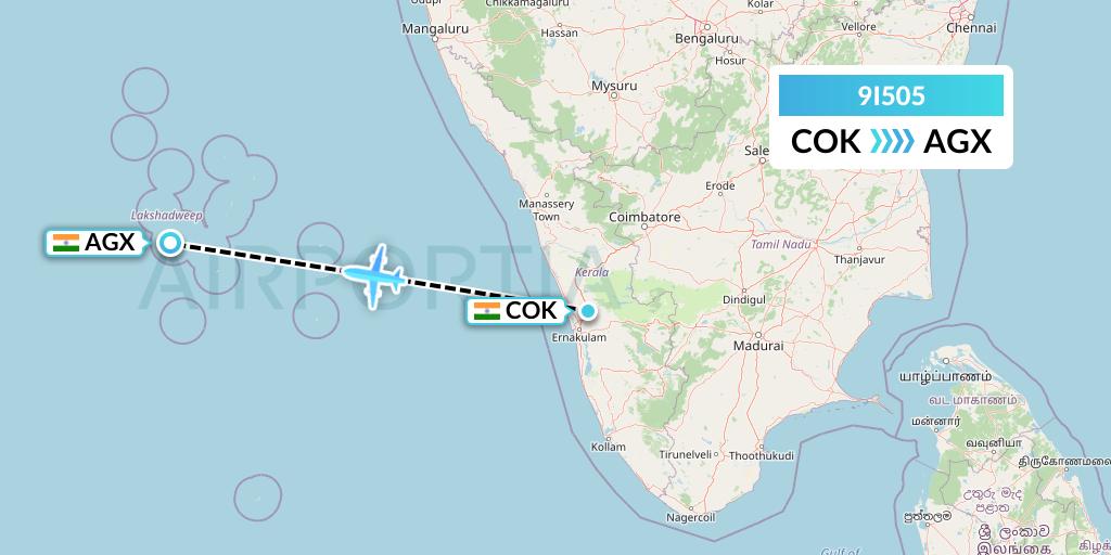 9I505 Air India Regional Flight Map: Cochin to India